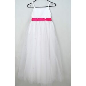 Sweet Beginnings Flower Girl 10 Tulle DRESS White Hot Pink Bridal Party